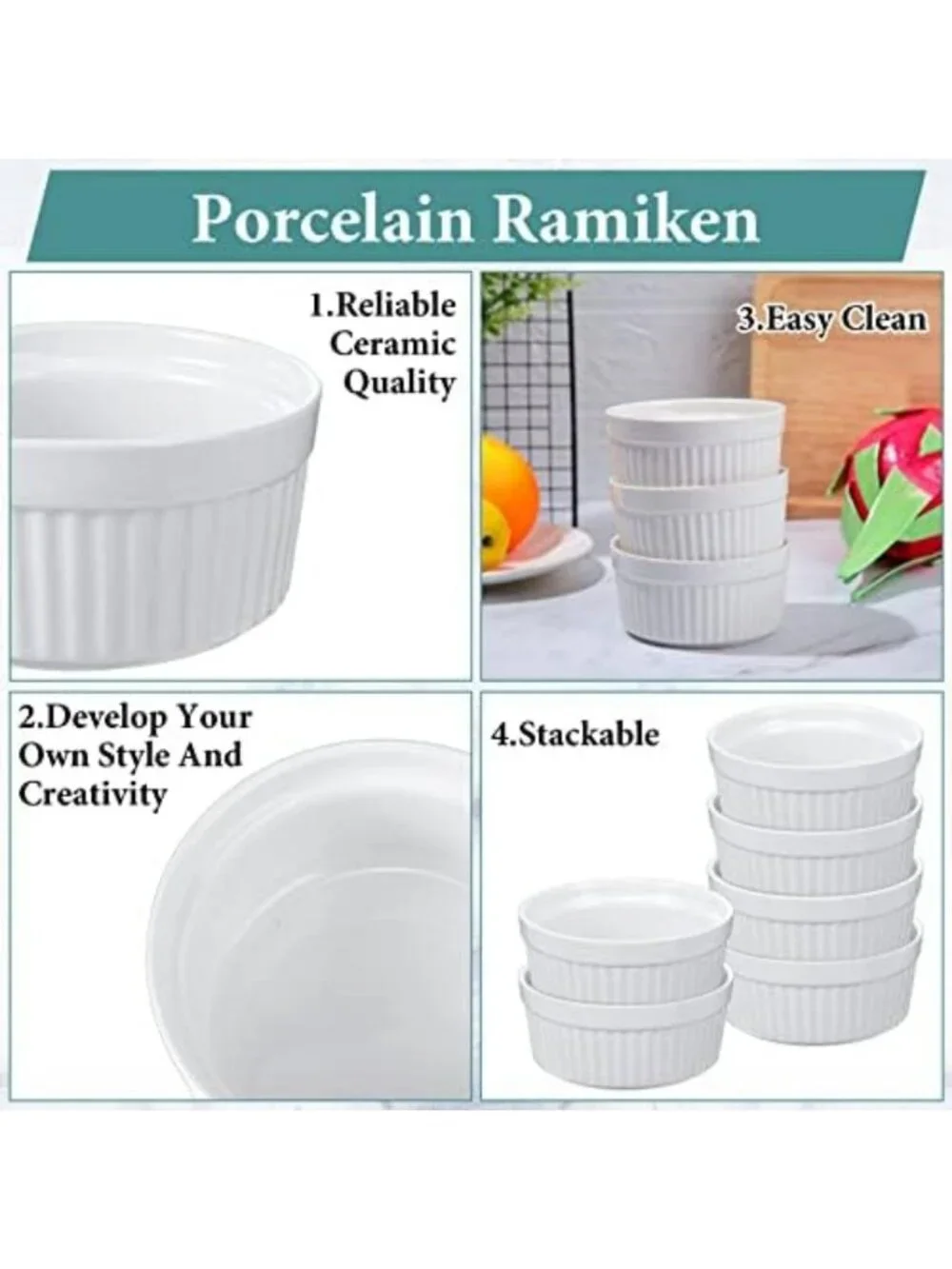24 Pcs Oven Safe White Porcelain Ramekins for Baking, Desserts & Creme Brulee